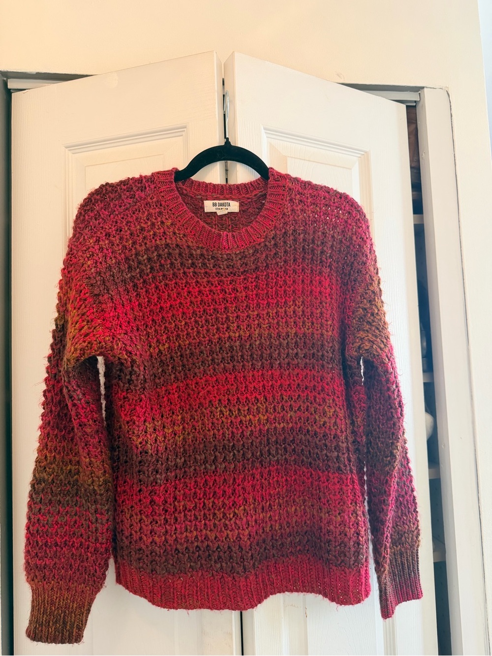 BB Dakota Red Multitone Textured Crewneck Sweater
